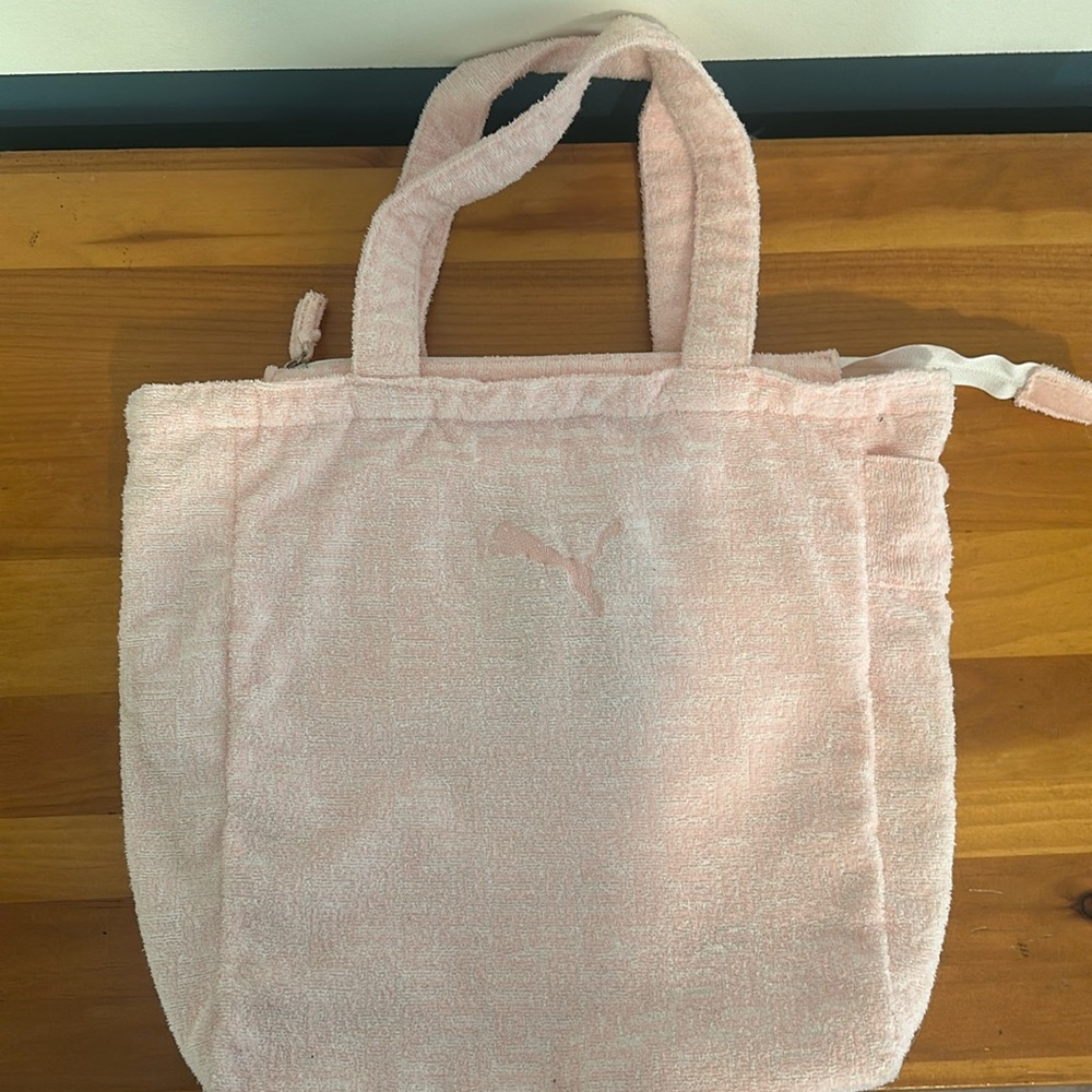 Super Cute Pink and White Puma Lined Terrycloth bag
